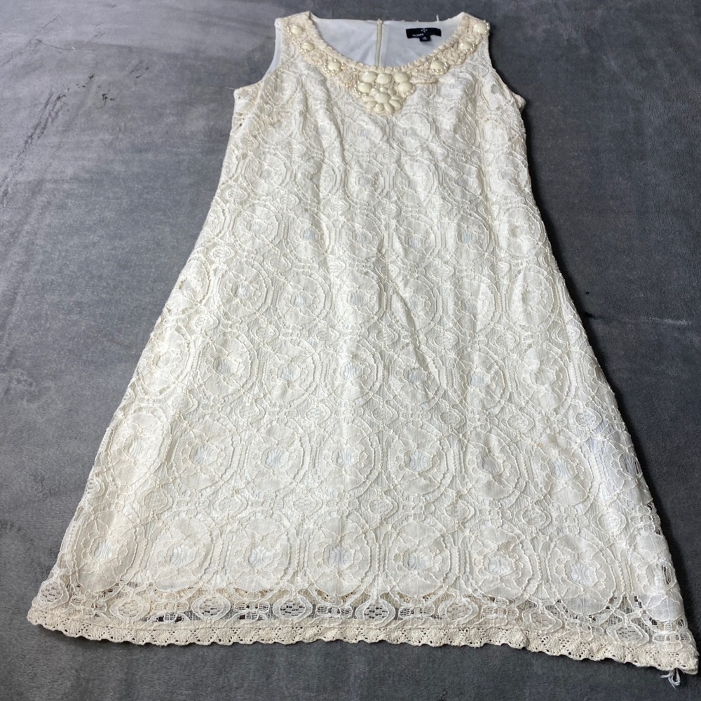 Ronni Nicole Lace Dress Womens 10 Cream Shift Embellished Neckline Sleeveless